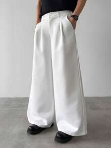 Manfinity Hypemode Plus Size Men's Solid Color Pocket Casual Loose Fit Pants, Versatile For Daily Wear - White - View 3