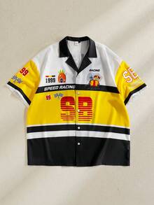 SpongeBob SquarePants | SHEIN 男士休闲撞色卡通印花衬衫，夏季 - 彩色 - 查看 3