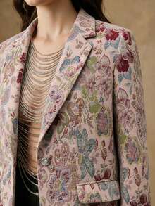 Anewsta 女士春季法式浪漫刺绣花卉长袖宽松西装外套，优雅迷人，适合女性通勤、日常外出、度假、约会和情人节等场合穿着。 - 粉色 - 查看 3