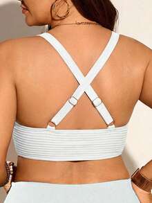 Swim Lushoire Atasan Bikini Seksi Warna Polos untuk Wanita Ukuran Besar - Putih - View 2