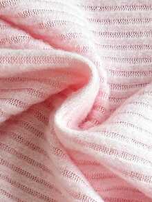 SHEIN 2件套女婴幼儿0-3岁春夏休闲日常度假针织黑白条纹荷叶袖圆领T恤和短裤套装 - 粉色 - 查看 6