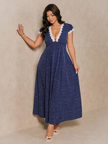 Breezaya Plus Size Women's Navy Blue Summer 1920s Flapper Date Night Dress,Vintage Early Spring Lace Trim White Polka Dot Casual Dresses,Yisikado Zanea Dress - Navy Blue - View 7