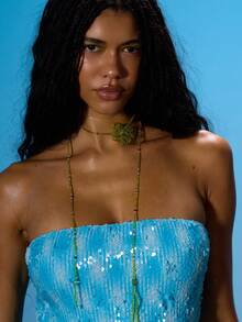 MUSERA 绿色双层花朵项链 - 綠色 - 查看 1