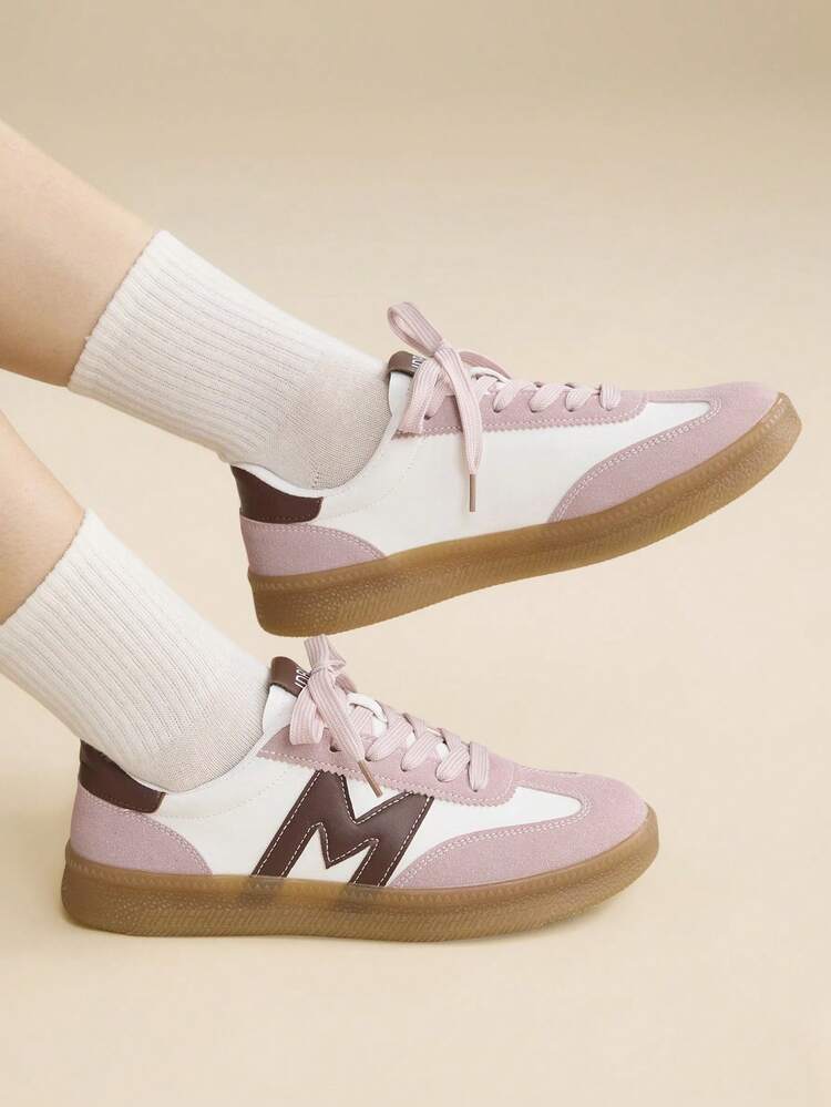 CUCCOO EASI Pink And White Retro German Training Shoes For Women, New Versatile And Comfortable Vacation Beach Shoes, Student Casual Board Shoes, Sports Little White Shoes