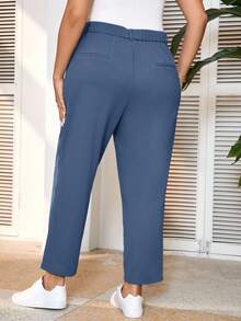 SHEIN Frenchy Pantalones tobilleros de unicolor para mujer de talla grande para uso casual en otoño/invierno - Neblina azul - Ver 3