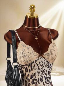 Amplova Đầm ngắn ôm sát người, dây mảnh, phối ren chấm bi gợi cảm dành cho nữ, thích hợp cho mùa hè. - màu nâu - Xem 6