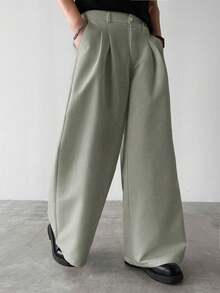 Manfinity Hypemode Men's Casual Versatile Solid Color Loose Wide-Leg Pants - Grey - View 3