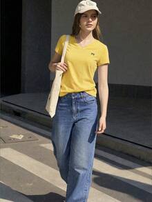 Camiseta casual de mujer con estampado de lazo, verano - Amarillo - Ver 8