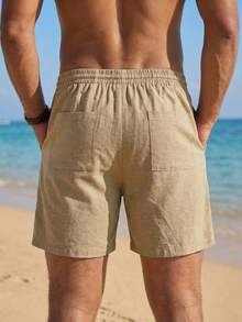 VIVINTIMO 男裝束口短褲，卡其色純棉運動休閒基礎款式 - 卡其色 - 查看 2