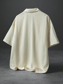 TOKVUE 男士休闲提花针织短袖Polo衫，适合日常通勤 - 杏色 - 查看 2