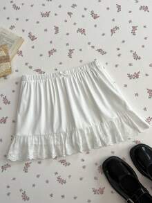 Flirla Women's Mini Skirt With Bow Decor, Eyelet And Ruffle Hem, New Vacation Casual Style - White - View 1