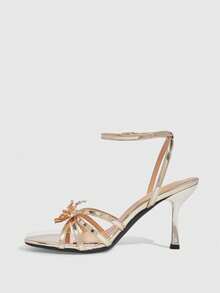 CUCCOO SZL Chaussures femme Sandales  enrobé doré à bout rond, talon aiguille, pour cocktail et soirée d'été - Doré - Voir 4