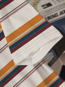 Manfinity Hypemode Men's Retro Striped Patchwork Loose Fit H Print Round Neck T-Shirt - Multicolor - View 5