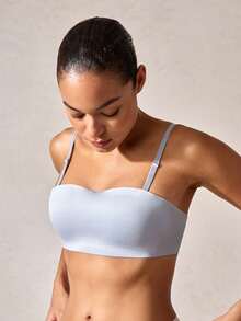 1pc Seamless Wireless Lightly Padded Bralette For Small Chest Women,Lift & Push Up, Strapless & Backless,Suitable For Flat Chest, Cool Light Blue - Blue - View 7