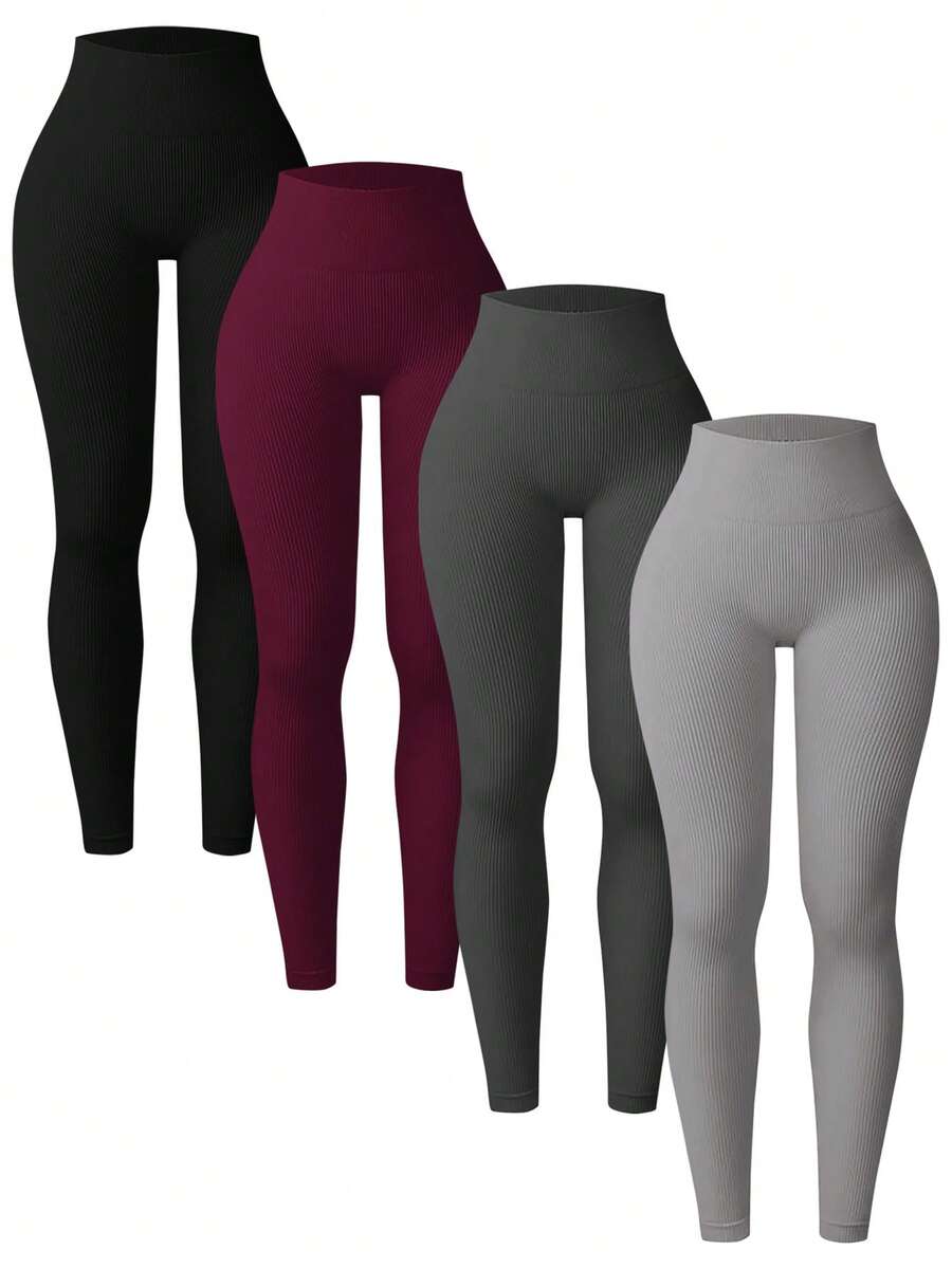 Velisys Bộ 4 món + Quần thể thao cơ bản bằng vải thấm hút mồ hôi, thiết kế nâng mông, nhiều màu sắc, quần tập thể dục/yoga không đường may. - Nhiều màu - Xem 1