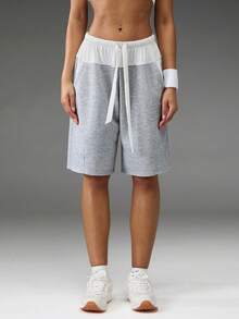 Normani Quần short nữ dáng rộng, thoải mái, có dây rút ở eo, phối màu tương phản. - Xám - Xem 6