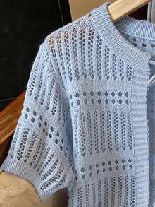 GlowEve Elegante cárdigan de punto con cuello redondo y lazo para primavera/verano para mujer - Azul - Ver 5