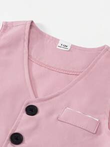 SHEIN 2 piezas Conjunto de caballero - Chaleco y pantalones de tejido liso, moda relajada adecuada para fiesta de cumpleaños, evento de noche, boda - Rosa coral - Ver 5