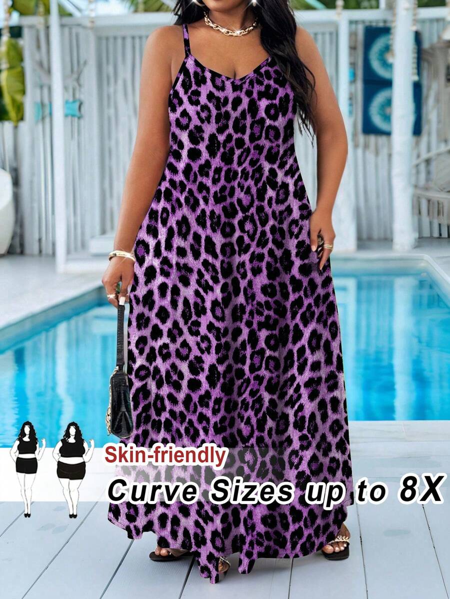SHEIN CURVE+ 大码黑色连衣裙，基础款无袖夏季连衣裙 - 紫色 - 查看 1