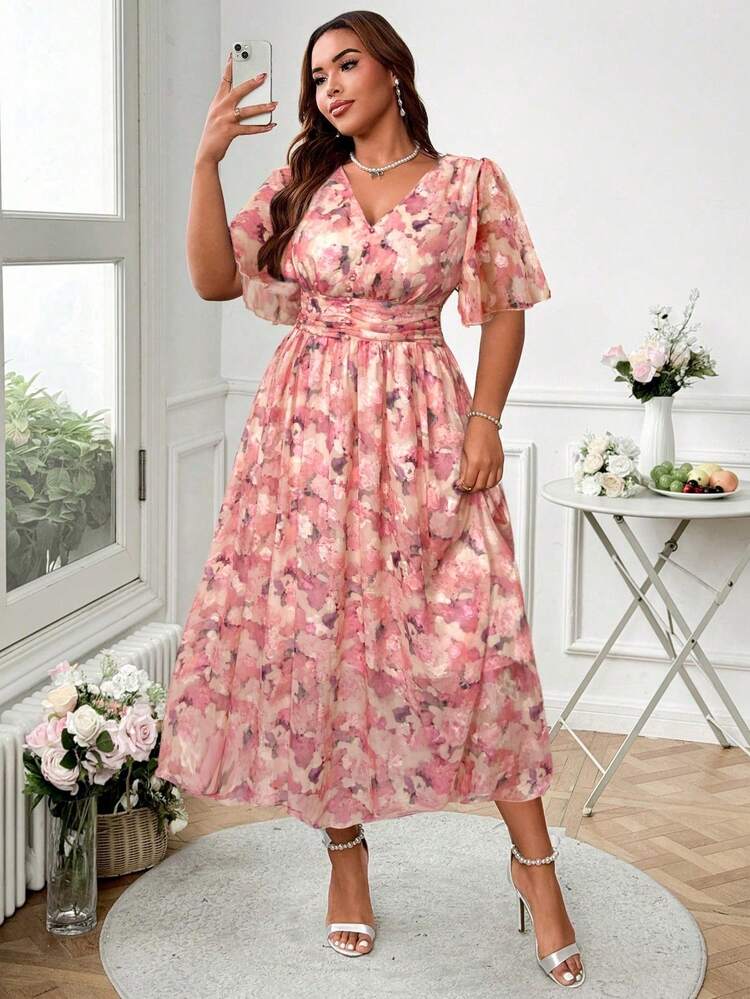 pink dress plus size Primavera Couture 14004 22 Gold Long Fitted One Shoulder Sequin Size Prom Formal Gown line evening gowns for formals and plus Celeste Pink Floral Plus Size
