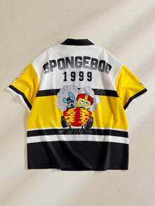 SpongeBob SquarePants | SHEIN 男士休闲撞色卡通印花衬衫，夏季 - 彩色 - 查看 2