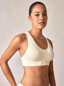 1pc Women's Wireless Front & Back Closure Sports Bra, Cycling & Workout, Anti-Sag - White - View 6