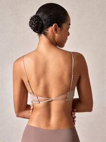 EMUPER 1pc Front Closure, Criss-Cross Strap, Delicate Spaghetti Strap, Soft Cup Gather Women Bra - Coffee Brown - View 2