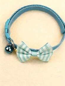条纹领结宠物项圈 - 藍白色 - 查看 7
