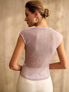 MOTF PREMIUM SLEEVELESS RHINESTONE EMBELLISHED KNIT TOP - Purple - View 3