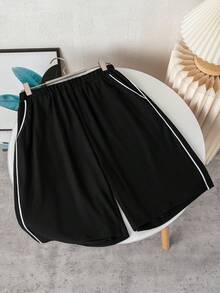 Coolqubz 1 pieza Pantalones cortos de punto casuales para niños adolescentes, tela cómoda, diseño slim fit, adecuado para ocasiones de primavera/verano - Negro - Ver 3