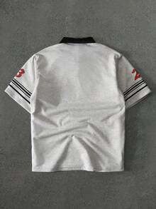 Manfinity Hypemode 男士短袖撞色休闲字母印花 Polo 衫，夏季款 - 淺灰色 - 查看 2