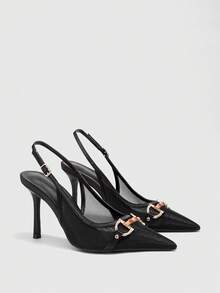 CUCCOO BIZCHIC 女士尖头金属装饰搭扣设计时尚高跟鞋 - 黑色 - 查看 2