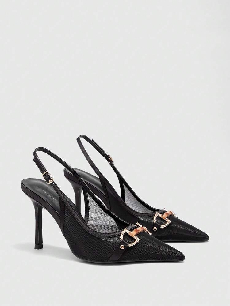 CUCCOO BIZCHIC Women's Pointed Toe Metal Decor Buckle Design Fashion High Heels Spring Shoes