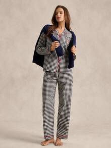 EverLounge Women's Plaid Long Sleeve Pocket Single-Breasted Top And Pants Pajama Set - Grey - View 6