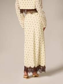 AiiRZ Polka Dot Lace Trim Maxi Skirt With Scalloped Hem Detail High Waisted A-Line Long Skirt For Spring Summer Occasions - Yellow - View 4