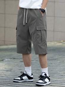 Manfinity Hypemode Men's Solid Color Drawstring Waist Loose Cargo Shorts - Multicolor - View 4