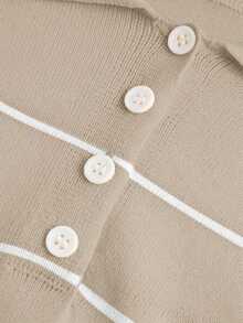 BizChic Women's Polo Collar Knit Top,Beige,Summer,Elegant And Classy,Everyday,Back-To-School,Business Casual Office Outfits,Versatile Retro Striped Blouses - Khaki - View 11