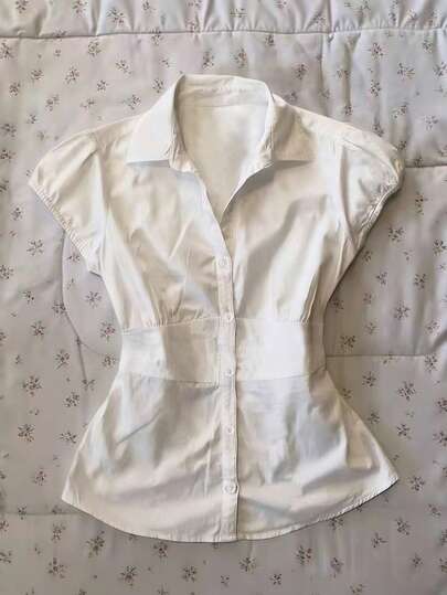 Glimmora 女士纯色袖口纽扣简约设计夏季休闲衬衫