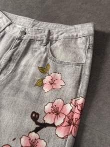 ROMWE MEN Men's Floral & Tiger Print Denim Jeans - Grey - View 2