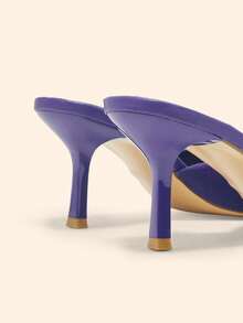 CUCCOO BASICS 女士新款欧美简约时尚法式中高跟配色漆皮高跟细方跟圆头性感舒适轻便懒人一脚蹬百搭通勤春秋四季面料职场经典凉鞋拖鞋街头流行派对约会优雅气质女鞋圆头修身优雅通勤凉鞋，适合圣诞节 - 紫色 - 查看 4