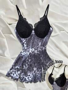 INAWLY Vestido de tirantes con escote en V, volantes y parches con estampado de leopardo - Negro - Ver 4