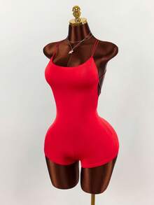 Amplova Bộ jumpsuit màu đỏ gợi cảm, hở lưng, dây mảnh chéo, thích hợp cho kỳ nghỉ biển. - Đỏ - Xem 3