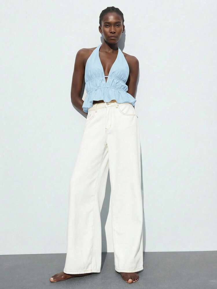 SHEIN Maija Women's Casual Solid Color Backless Halter Top, Summer