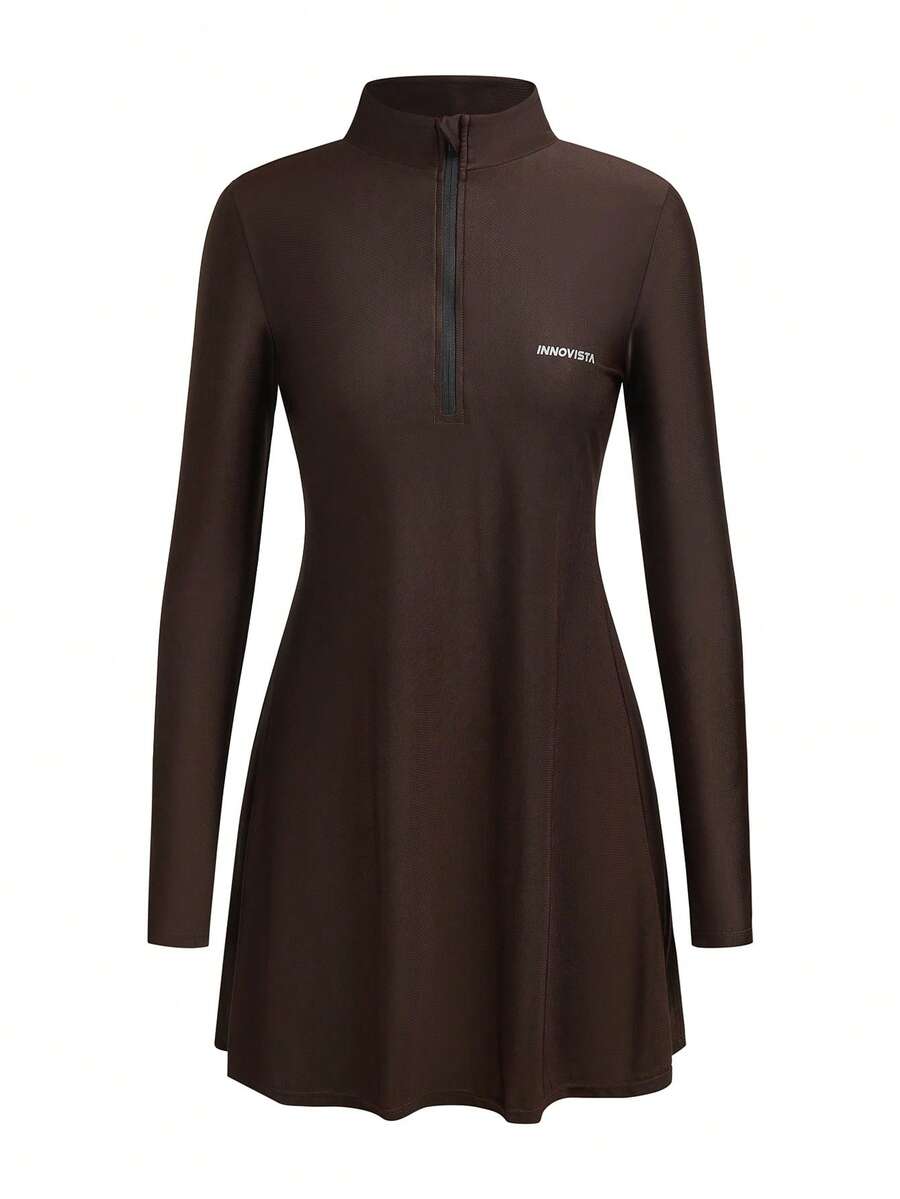 Innovista Women's Summer Letter Print Zipper Half-Zip Side Slit Long Sleeve Thumb Hole Sun Protection Jacket - Black - View 1