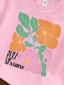 2件套春夏秋季女童休闲时尚创意个性清新简约可爱碎花印花宽松基础款米色短款T恤，舒适日常穿着 - 彩色 - 查看 5