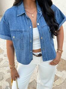 Rivivi Fashionable Casual Turndown Collar Button Washed Denim Jacket - Medium Wash - View 8