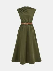 Firerie Kids Firerie Kids Vestido de fiesta de vacaciones con volantes de unicolor para adolescentes - Verde militar - Ver 2