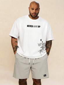 EASEVO Plus Size Men Letter Print Round Neck Short Sleeve T-Shirt And Shorts Casual Daily Outfit - Multicolor - View 1