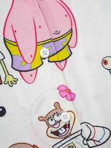 SpongeBob SquarePants | SHEIN 少女长袖纽扣上衣和裤子睡衣套装 - 白色 - 查看 4