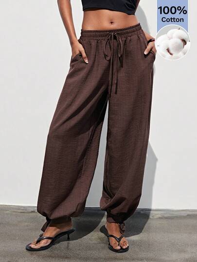 Maija Women's Solid Color Drawstring Waist Pocket Casual Pants